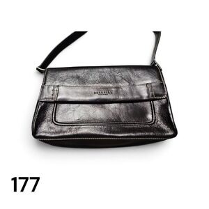 Kenneth Cole Reaction Black Leather Shoulder Bag Flap Topstitch Y2K Minimalist